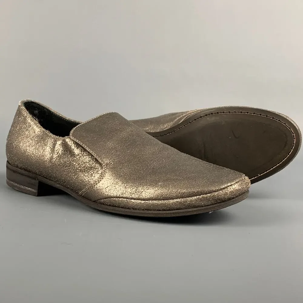 BRUNELLO CUCINELLI Size 7 Silver Leather Crackled Loafer Flats